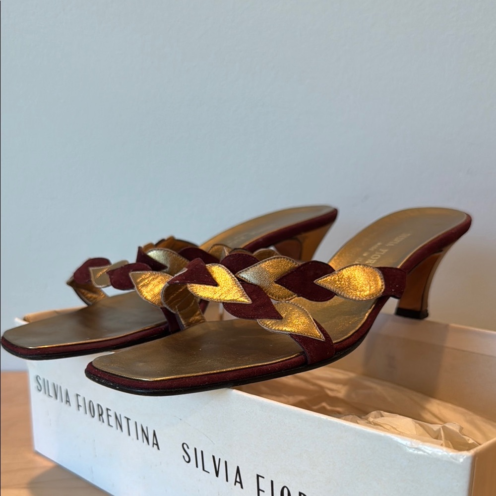 Gold and Burgandy Women's Heels